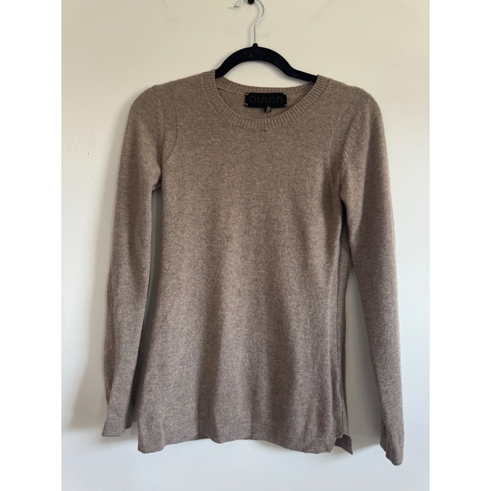 Quinn Womens 100% Cashmere Crewneck Sweater Taupe Brown Long Sleeve Small